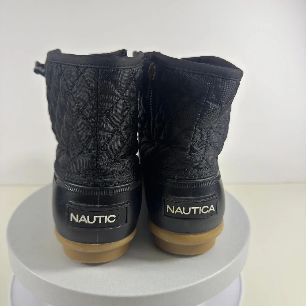 Nautica Womens Black Quilted Duck Boots Waterproof Ankle Rain‎ Snow Boots Zipper
